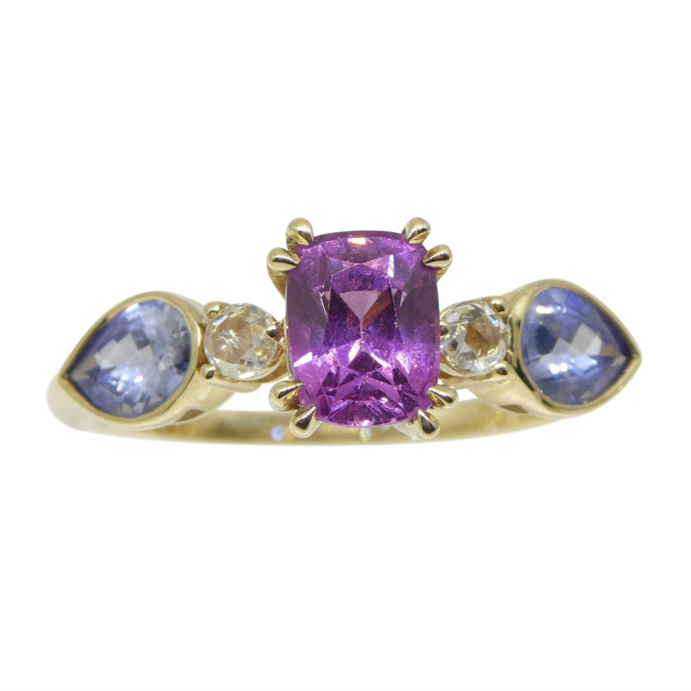 1.22ct Purple & Blue Sapphire, Diamond Ring set in 14k Yellow Gold - Skyjems Wholesale Gemstones