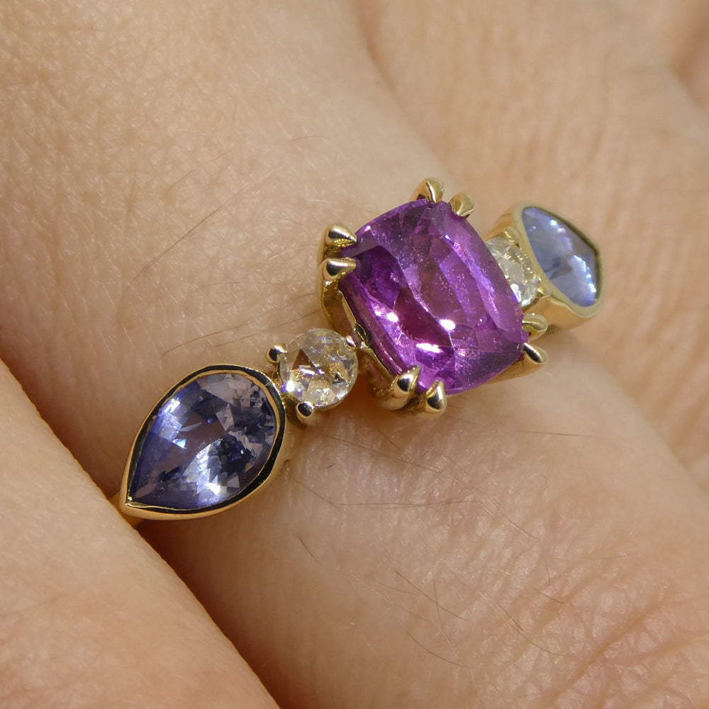 1.22ct Purple & Blue Sapphire, Diamond Ring set in 14k Yellow Gold - Skyjems Wholesale Gemstones