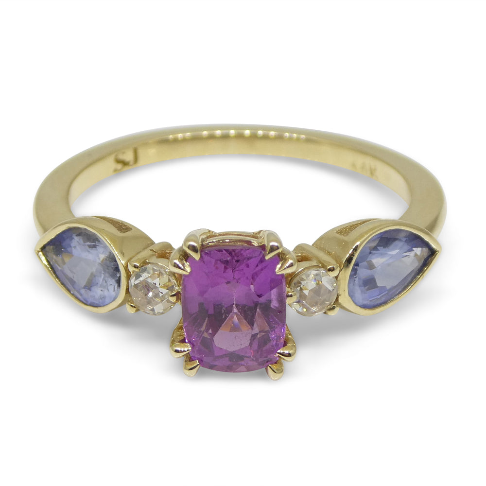 1.22ct Purple & Blue Sapphire, Diamond Ring set in 14k Yellow Gold - Skyjems Wholesale Gemstones