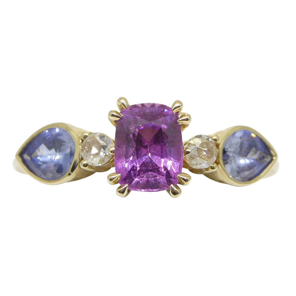 1.22ct Purple & Blue Sapphire, Diamond Ring set in 14k Yellow Gold - Skyjems Wholesale Gemstones