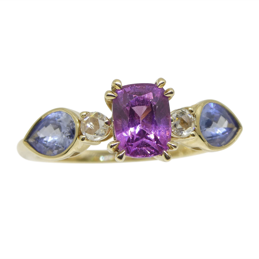 1.22ct Purple & Blue Sapphire, Diamond Ring set in 14k Yellow Gold - Skyjems Wholesale Gemstones