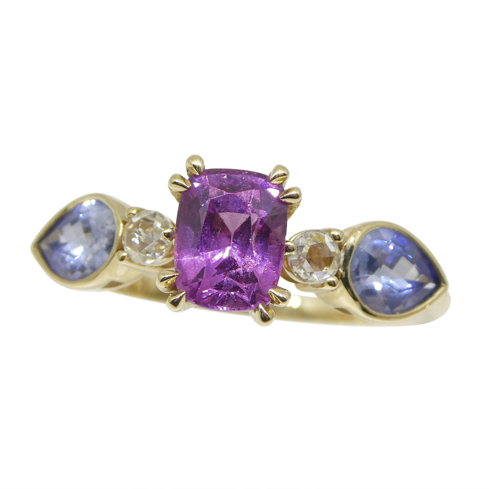 1.22ct Purple & Blue Sapphire, Diamond Ring set in 14k Yellow Gold - Skyjems Wholesale Gemstones