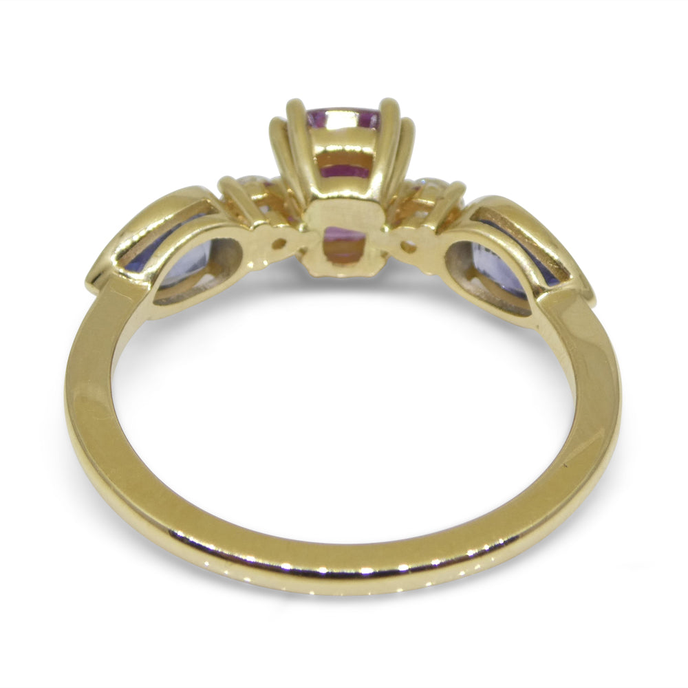 1.22ct Purple & Blue Sapphire, Diamond Ring set in 14k Yellow Gold - Skyjems Wholesale Gemstones