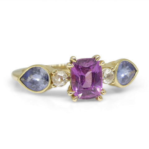 1.22ct Purple & Blue Sapphire, Diamond Statement or Engagement Ring set in 14k Yellow Gold