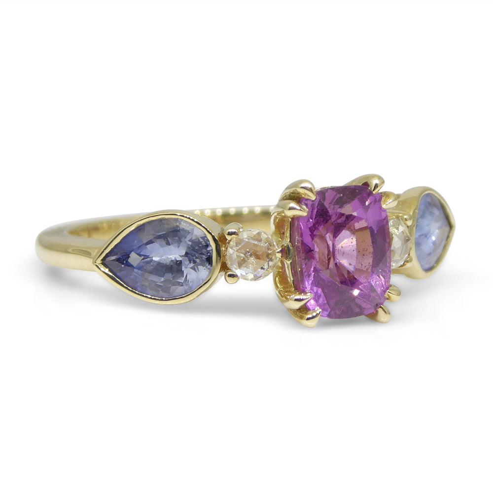 1.22ct Purple & Blue Sapphire, Diamond Ring set in 14k Yellow Gold - Skyjems Wholesale Gemstones