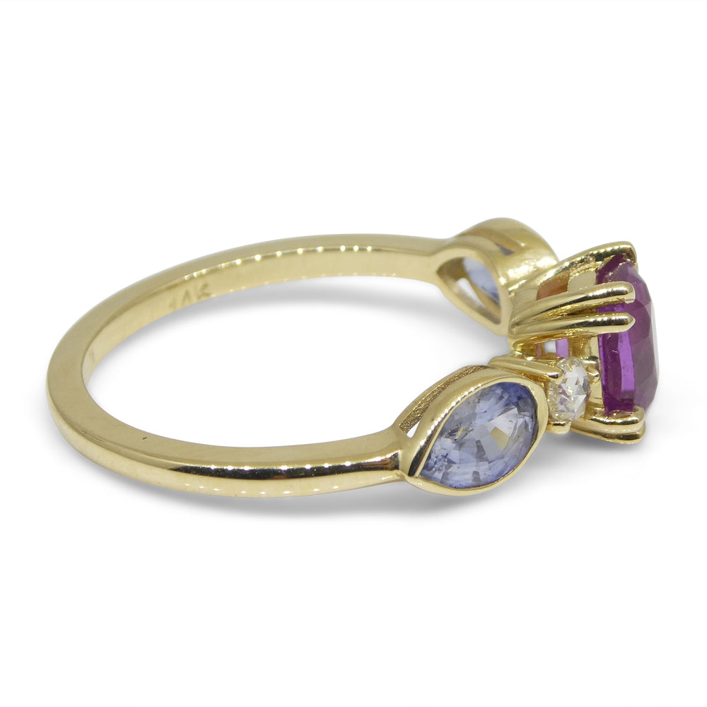 1.22ct Purple & Blue Sapphire, Diamond Ring set in 14k Yellow Gold - Skyjems Wholesale Gemstones