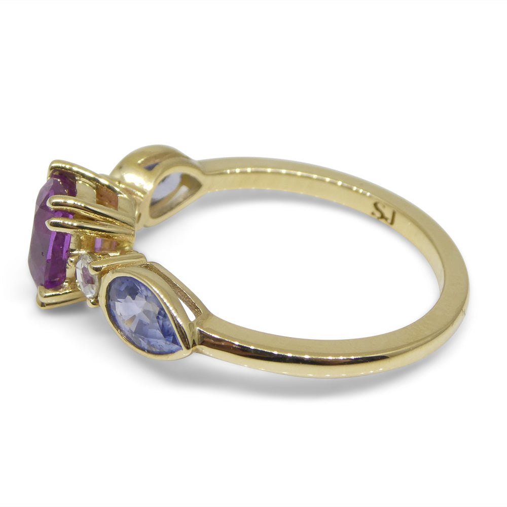 1.22ct Purple & Blue Sapphire, Diamond Ring set in 14k Yellow Gold - Skyjems Wholesale Gemstones