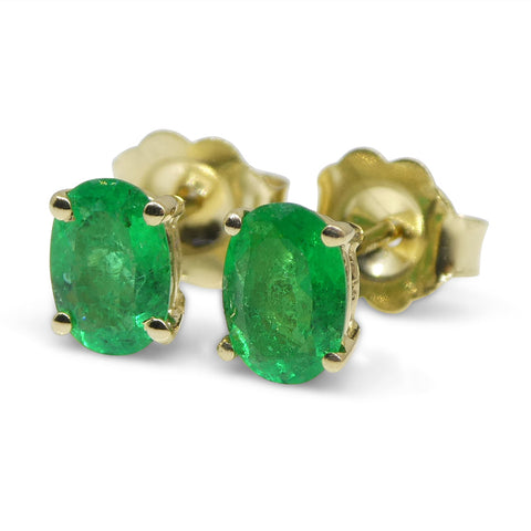 0.6ct Oval Green Colombian Emerald Stud Earrings set in 14k Yellow Gold
