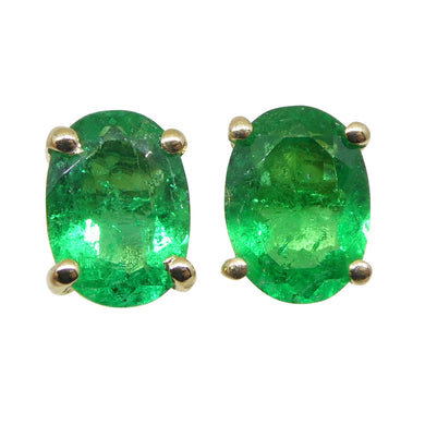 0.6ct Oval Green Emerald Stud Earrings set in 14kt Yellow Gold - Skyjems Wholesale Gemstones