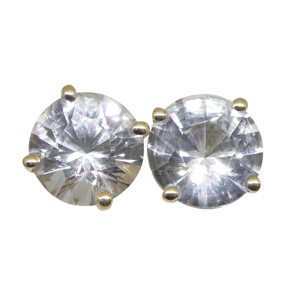 1.97ct Round White/Clear Sapphire Stud Earrings set in 14kt Yellow Gold - Skyjems Wholesale Gemstones