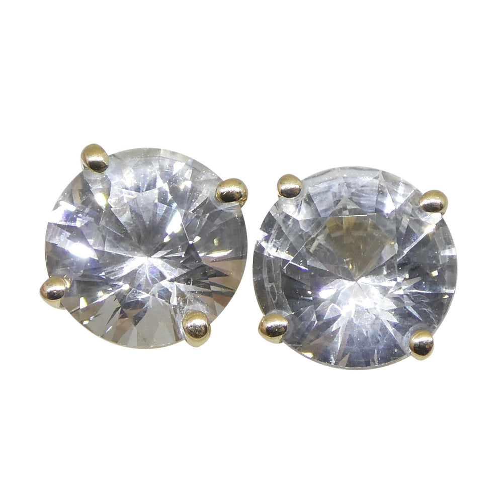 1.97ct Round White/Clear Sapphire Stud Earrings set in 14kt Yellow Gold - Skyjems Wholesale Gemstones