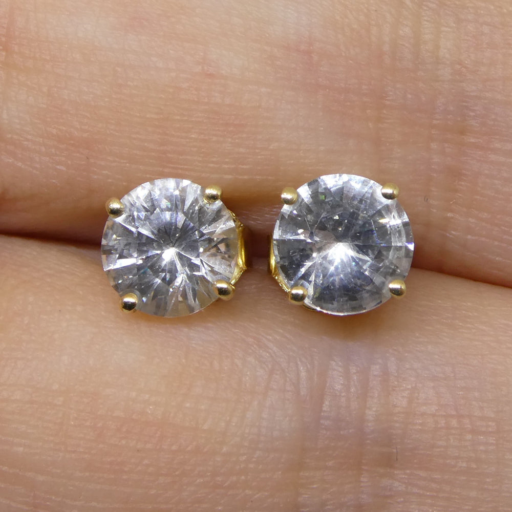 1.97ct Round White/Clear Sapphire Stud Earrings set in 14kt Yellow Gold - Skyjems Wholesale Gemstones