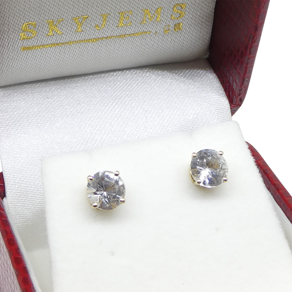 1.97ct Round White/Clear Sapphire Stud Earrings set in 14kt Yellow Gold - Skyjems Wholesale Gemstones