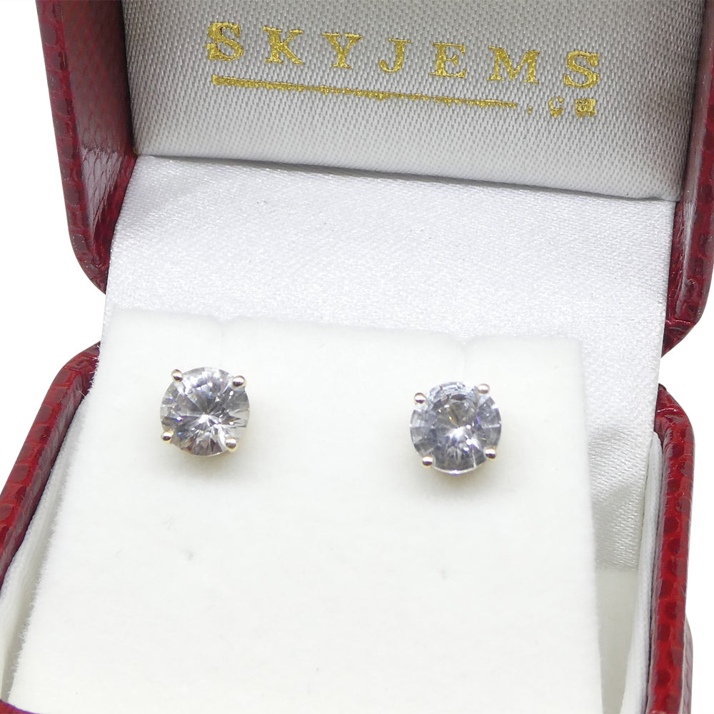 1.97ct Round White/Clear Sapphire Stud Earrings set in 14kt Yellow Gold - Skyjems Wholesale Gemstones