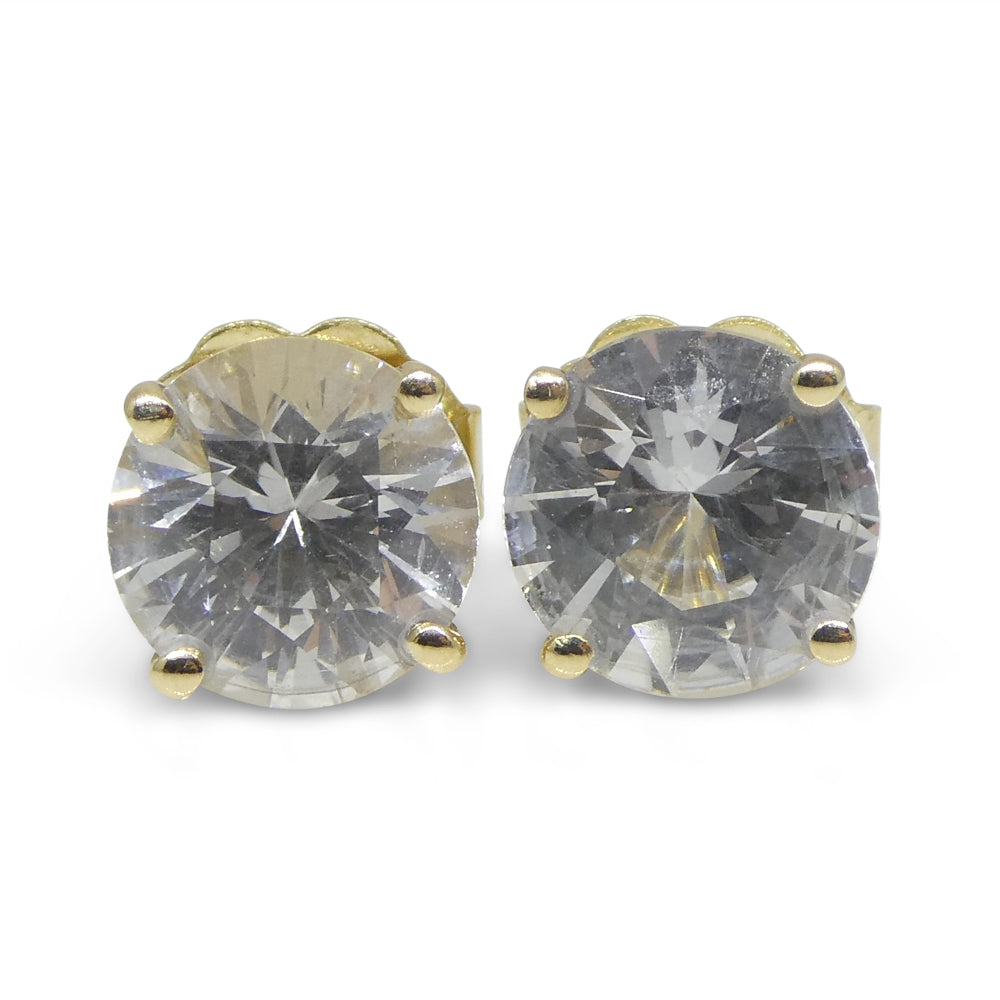 1.97ct Round White/Clear Sapphire Stud Earrings set in 14kt Yellow Gold - Skyjems Wholesale Gemstones