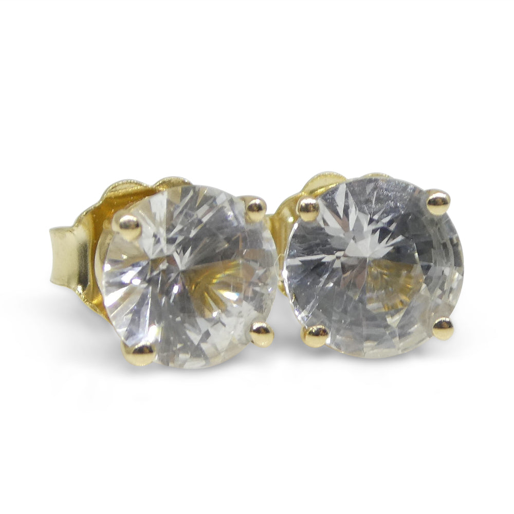 1.97ct Round White/Clear Sapphire Stud Earrings set in 14kt Yellow Gold - Skyjems Wholesale Gemstones