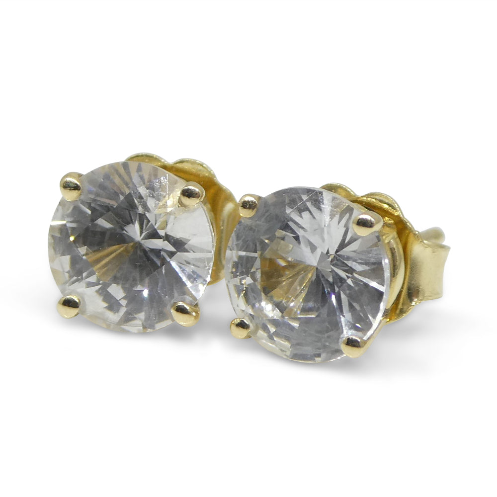 1.97ct Round White/Clear Sapphire Stud Earrings set in 14kt Yellow Gold - Skyjems Wholesale Gemstones