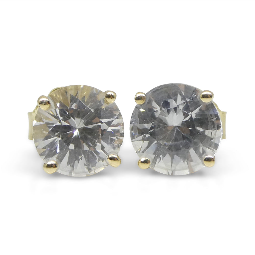 1.97ct Round White/Clear Sapphire Stud Earrings set in 14kt Yellow Gold - Skyjems Wholesale Gemstones