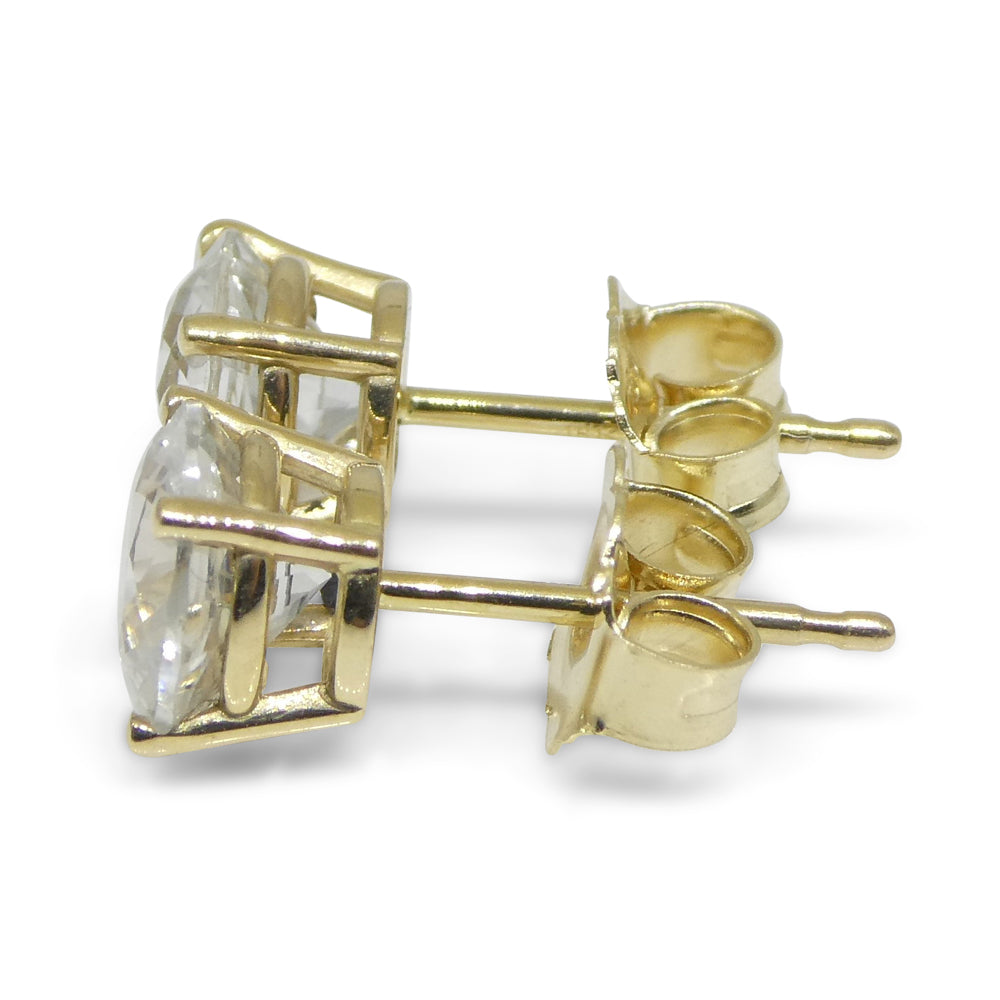 1.97ct Round White/Clear Sapphire Stud Earrings set in 14kt Yellow Gold - Skyjems Wholesale Gemstones