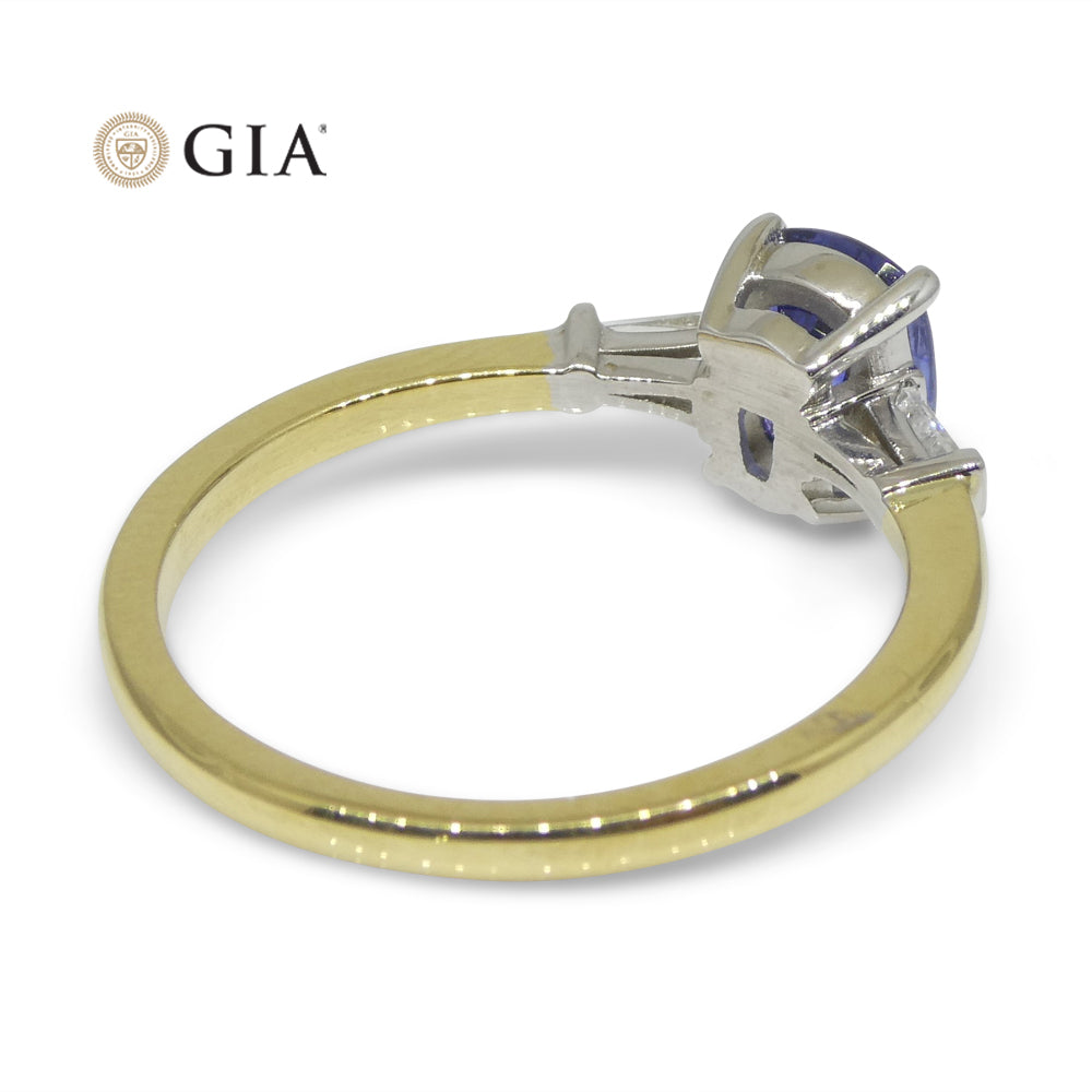 1.15ct Blue Sapphire & Diamond Ring set in 18k Yellow Gold, GIA Certified Sri Lanka - Skyjems Wholesale Gemstones