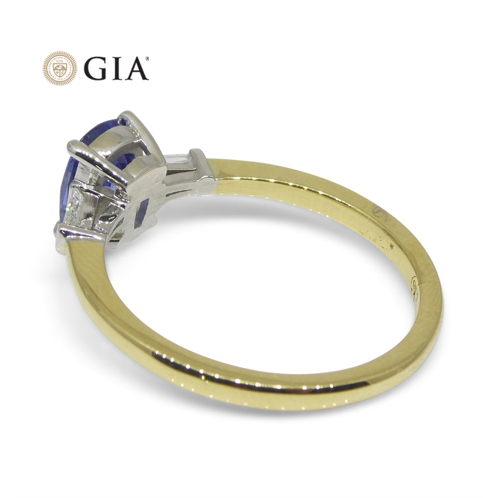 1.15ct Blue Sapphire & Diamond Ring set in 18k Yellow Gold, GIA Certified Sri Lanka - Skyjems Wholesale Gemstones