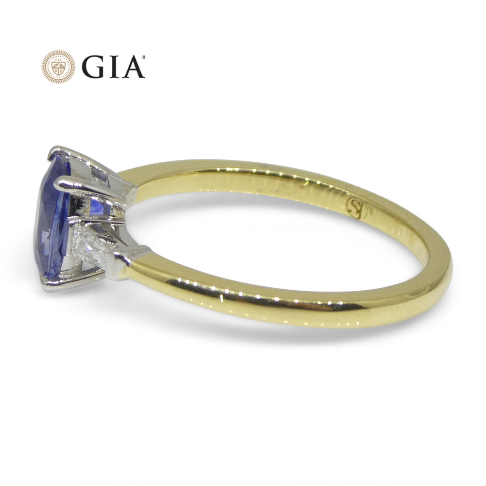 1.15ct Blue Sapphire & Diamond Ring set in 18k Yellow Gold, GIA Certified Sri Lanka - Skyjems Wholesale Gemstones