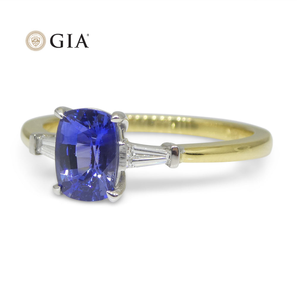 1.15ct Blue Sapphire & Diamond Ring set in 18k Yellow Gold, GIA Certified Sri Lanka - Skyjems Wholesale Gemstones