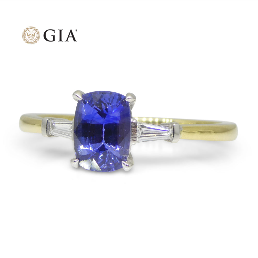 1.15ct Blue Sapphire & Diamond Ring set in 18k Yellow Gold, GIA Certified Sri Lanka - Skyjems Wholesale Gemstones