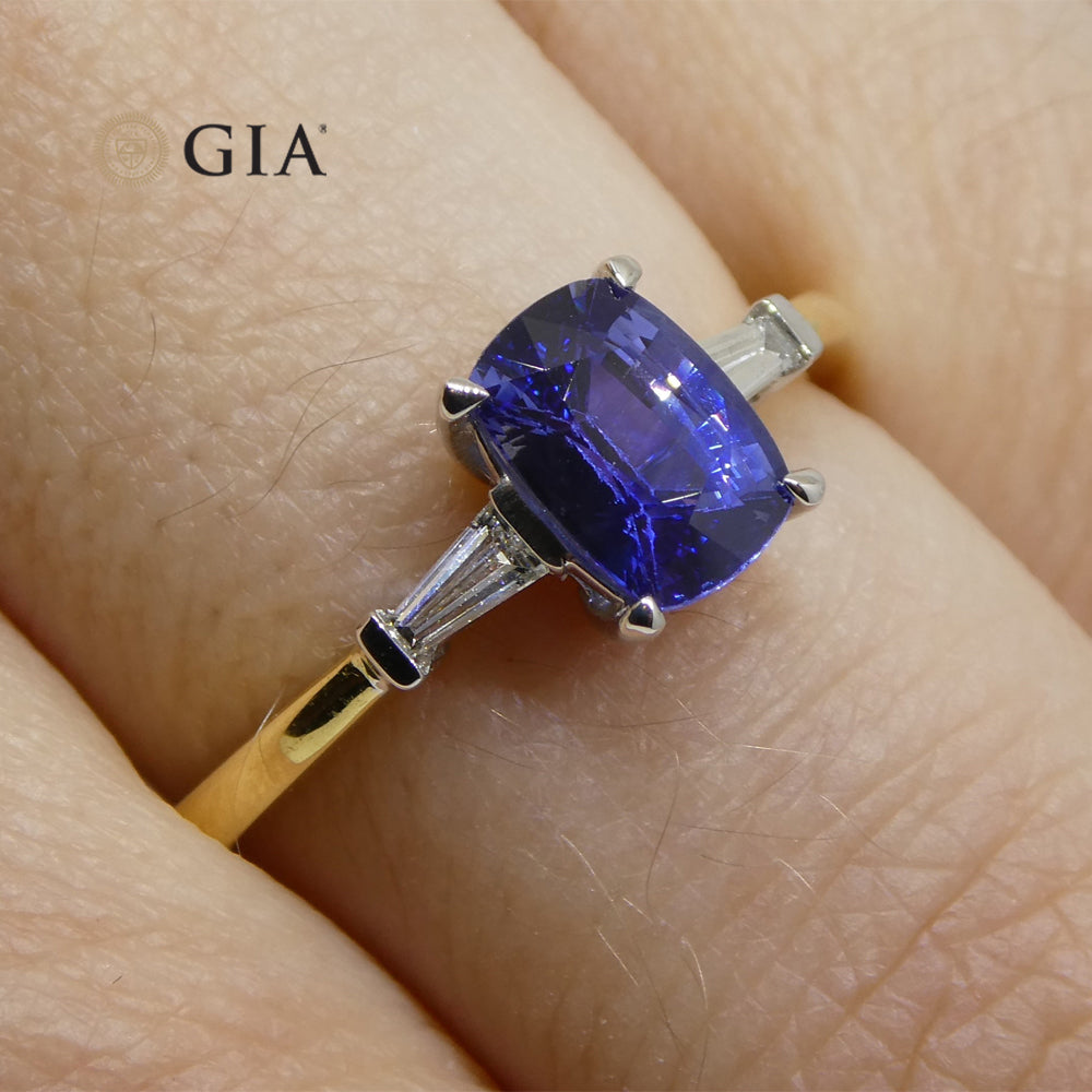 1.15ct Blue Sapphire & Diamond Ring set in 18k Yellow Gold, GIA Certified Sri Lanka - Skyjems Wholesale Gemstones