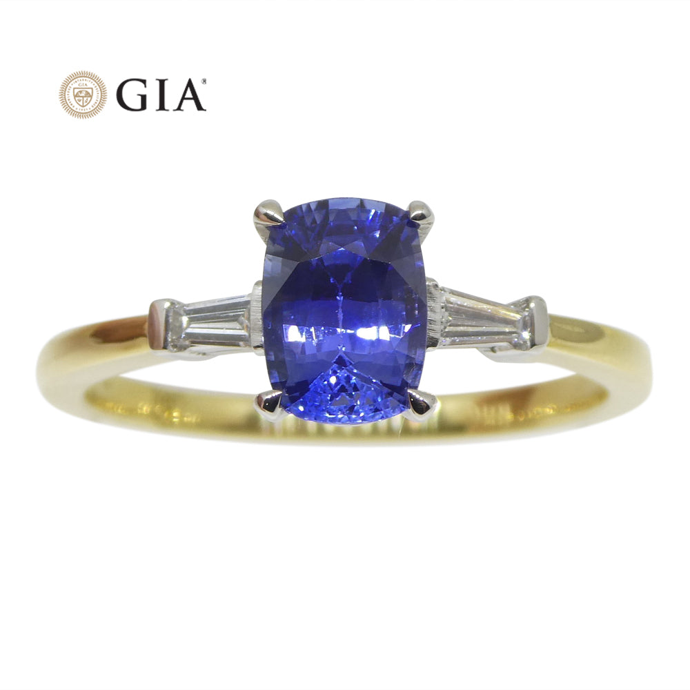 1.15ct Blue Sapphire & Diamond Ring set in 18k Yellow Gold, GIA Certified Sri Lanka - Skyjems Wholesale Gemstones