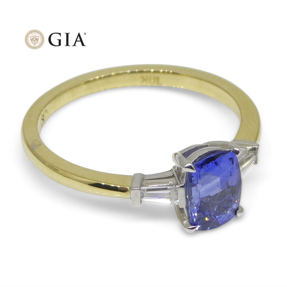 1.15ct Blue Sapphire & Diamond Ring set in 18k Yellow Gold, GIA Certified Sri Lanka - Skyjems Wholesale Gemstones