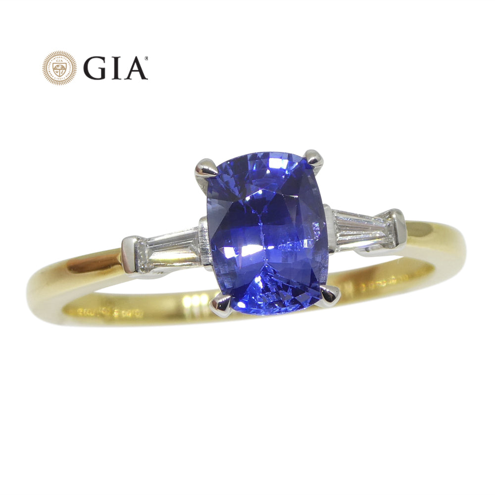 1.15ct Blue Sapphire & Diamond Ring set in 18k Yellow Gold, GIA Certified Sri Lanka - Skyjems Wholesale Gemstones