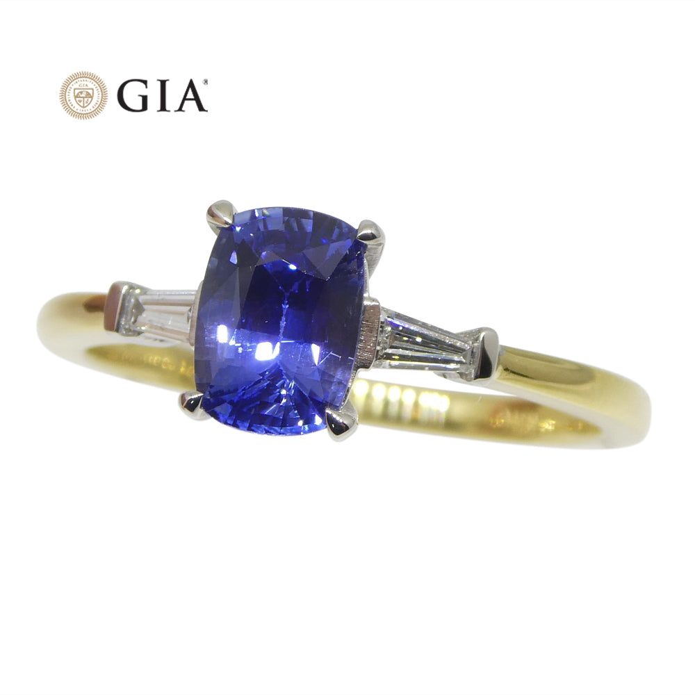 1.15ct Blue Sapphire & Diamond Ring set in 18k Yellow Gold, GIA Certified Sri Lanka - Skyjems Wholesale Gemstones