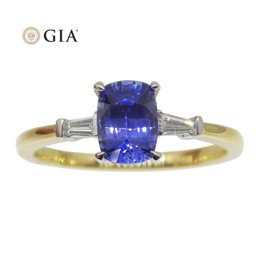 1.15ct Blue Sapphire & Diamond Statement or Engagement Ring set in 18k  Yellow Gold, GIA Certified Sri Lanka