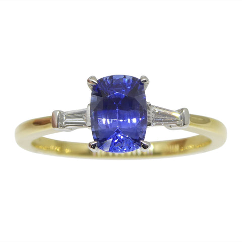 1.15ct Blue Sapphire & Diamond Statement or Engagement Ring set in 18k Yellow Gold, GIA Certified Sri Lanka