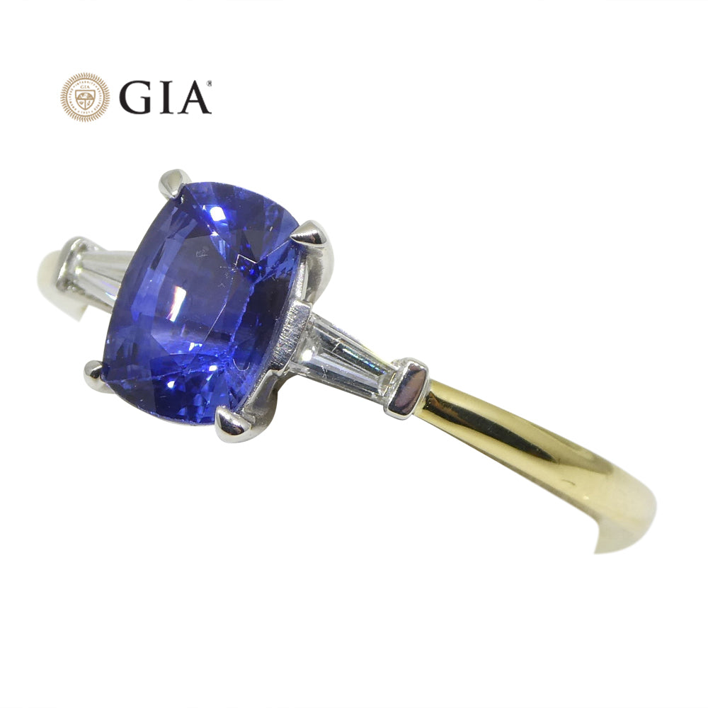 1.15ct Blue Sapphire & Diamond Ring set in 18k Yellow Gold, GIA Certified Sri Lanka - Skyjems Wholesale Gemstones