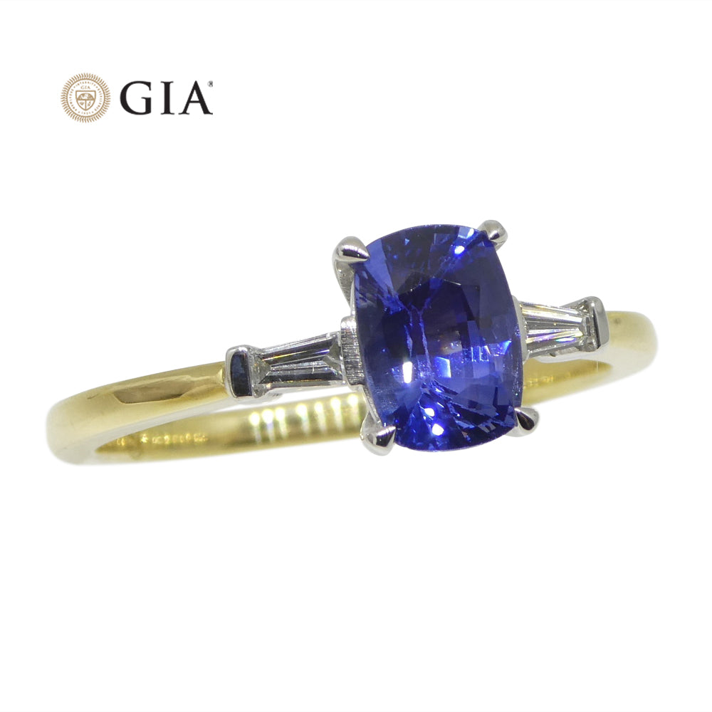 1.15ct Blue Sapphire & Diamond Ring set in 18k Yellow Gold, GIA Certified Sri Lanka - Skyjems Wholesale Gemstones