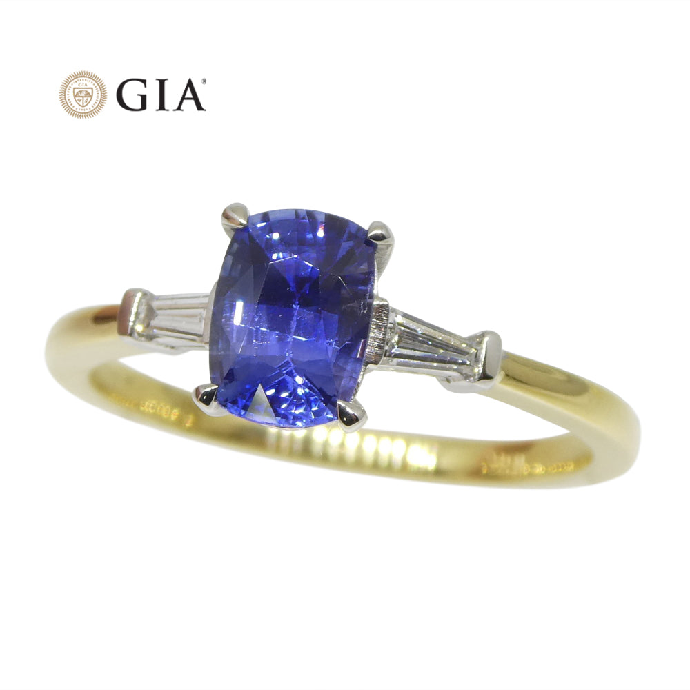 1.15ct Blue Sapphire & Diamond Ring set in 18k Yellow Gold, GIA Certified Sri Lanka - Skyjems Wholesale Gemstones