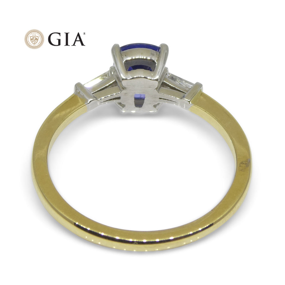 1.15ct Blue Sapphire & Diamond Ring set in 18k Yellow Gold, GIA Certified Sri Lanka - Skyjems Wholesale Gemstones