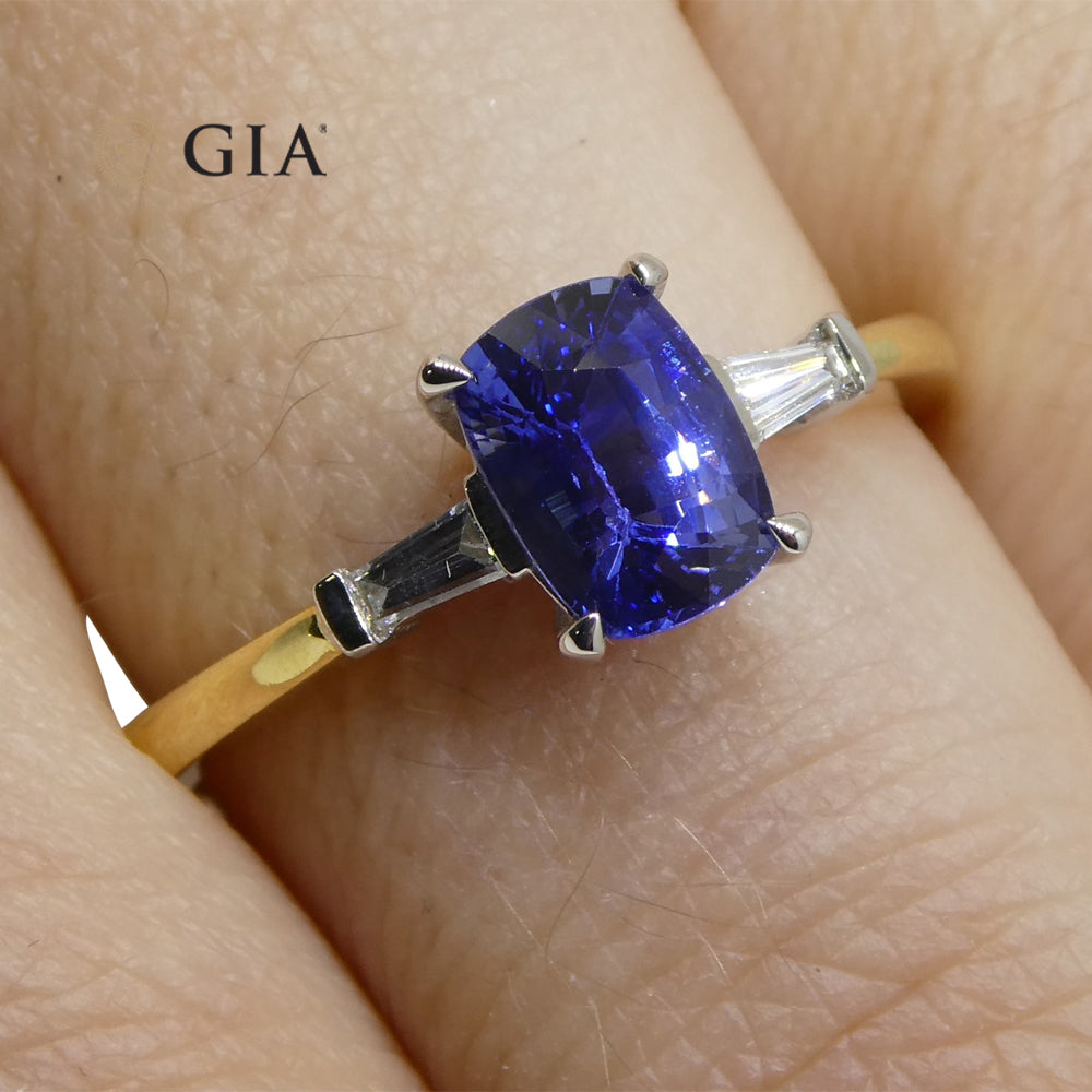 1.15ct Blue Sapphire & Diamond Ring set in 18k Yellow Gold, GIA Certified Sri Lanka - Skyjems Wholesale Gemstones