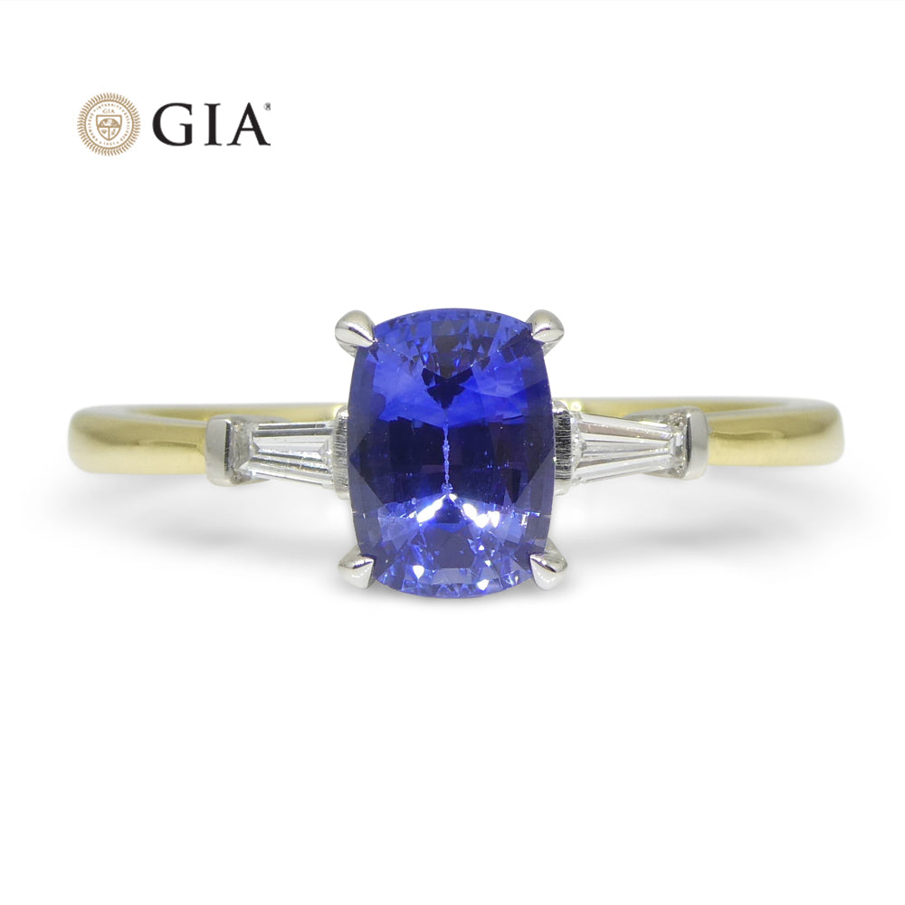 1.15ct Blue Sapphire & Diamond Ring set in 18k Yellow Gold, GIA Certified Sri Lanka - Skyjems Wholesale Gemstones