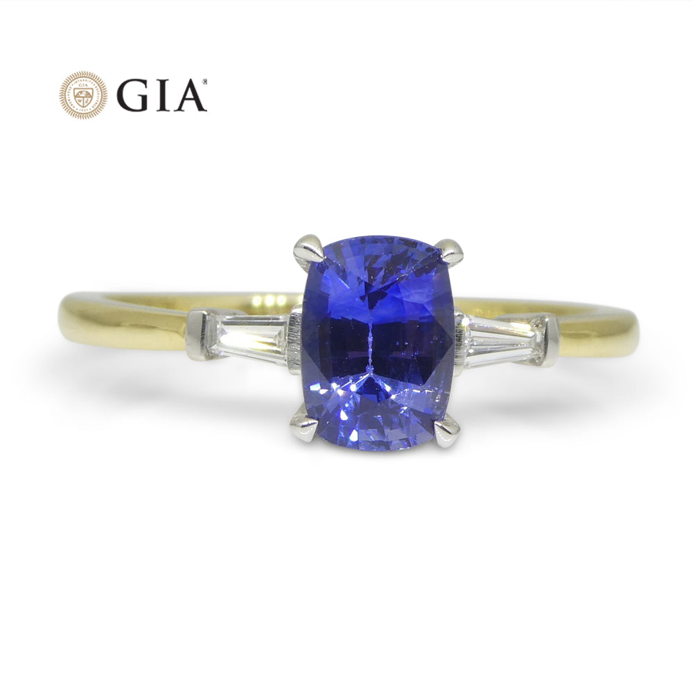 1.15ct Blue Sapphire & Diamond Ring set in 18k Yellow Gold, GIA Certified Sri Lanka - Skyjems Wholesale Gemstones