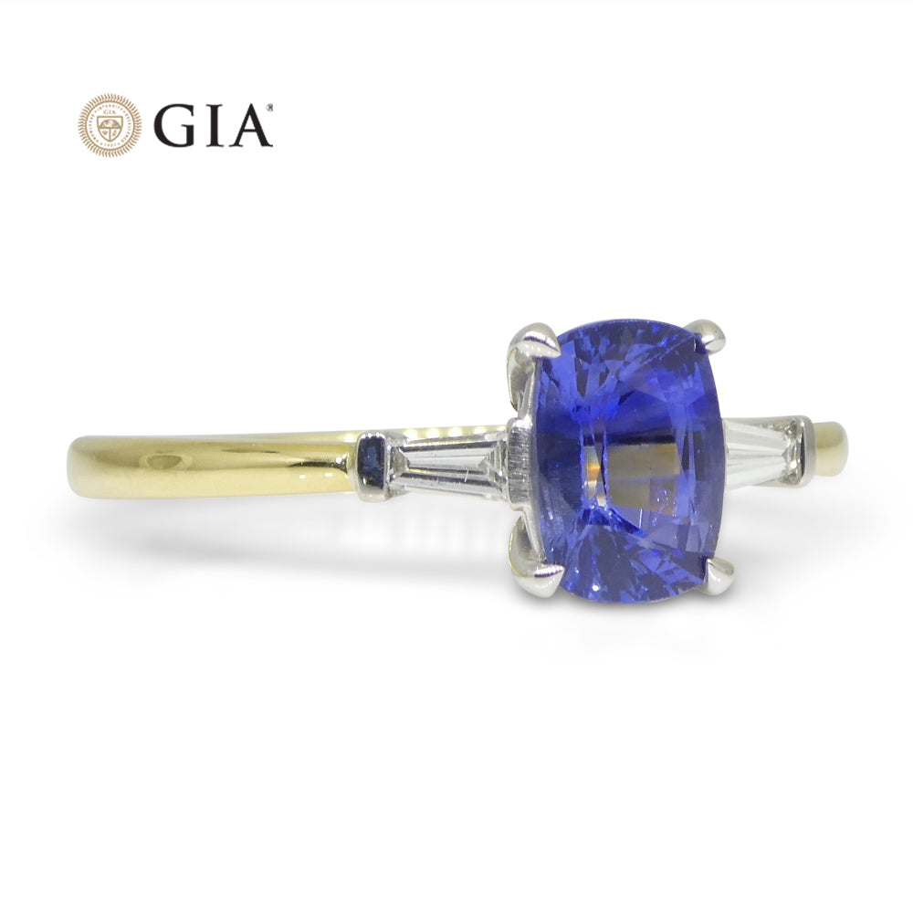 1.15ct Blue Sapphire & Diamond Ring set in 18k Yellow Gold, GIA Certified Sri Lanka - Skyjems Wholesale Gemstones