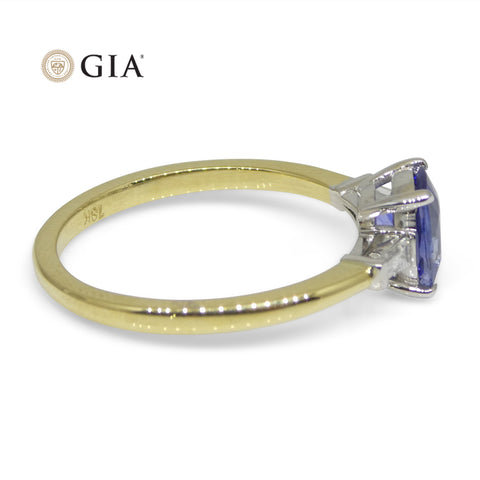 1.15ct Blue Sapphire & Diamond Statement or Engagement Ring set in 18k Yellow Gold, GIA Certified Sri Lanka