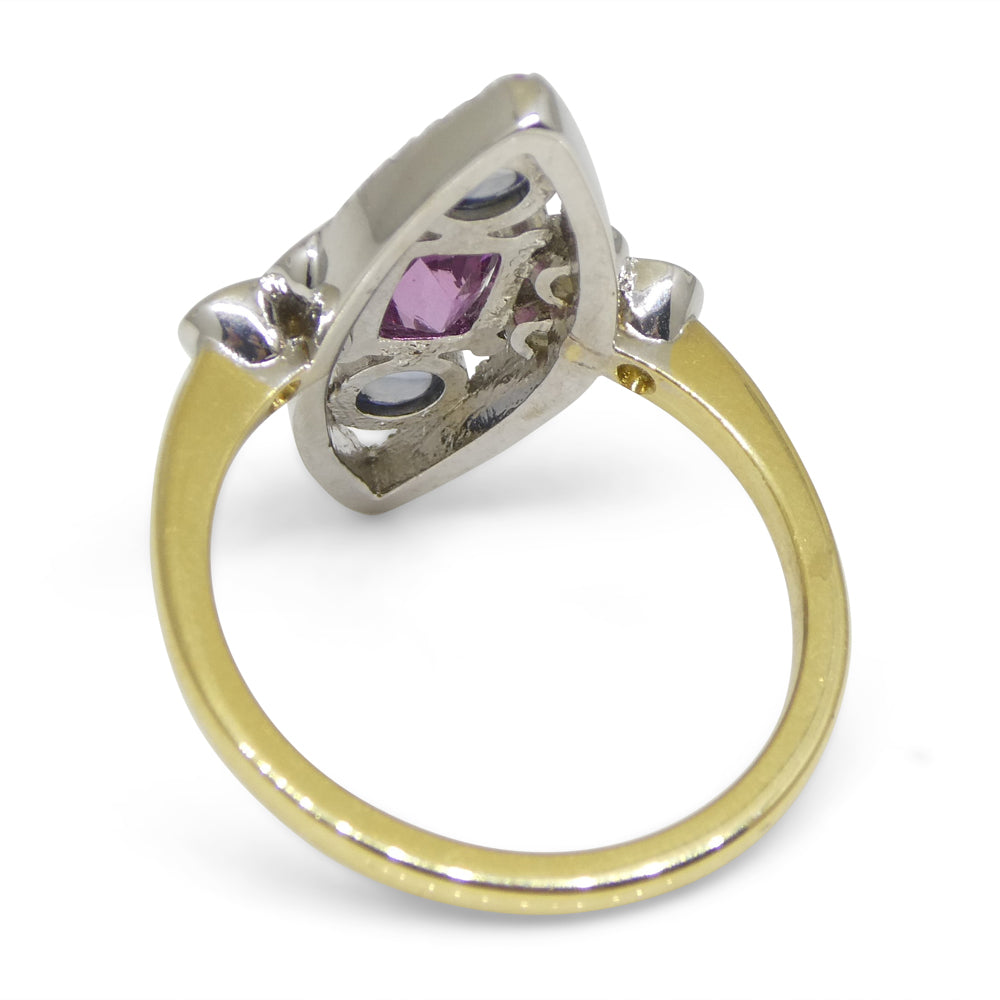 1.16ct Pink Sapphire Blue Sapphire & Diamond Cocktail Ring set in 18k Yellow and White Gold - Skyjems Wholesale Gemstones