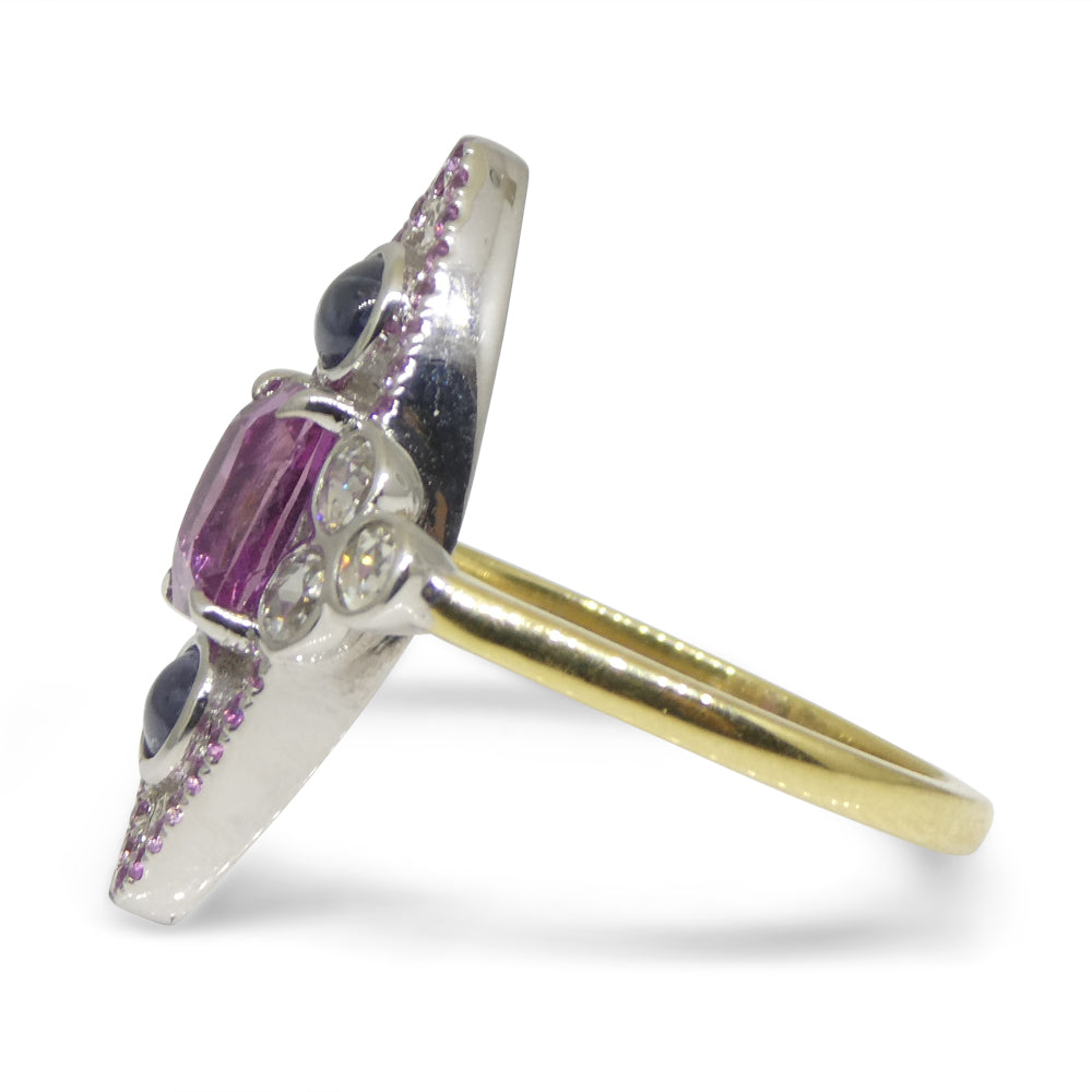 1.16ct Pink Sapphire Blue Sapphire & Diamond Cocktail Ring set in 18k Yellow and White Gold - Skyjems Wholesale Gemstones