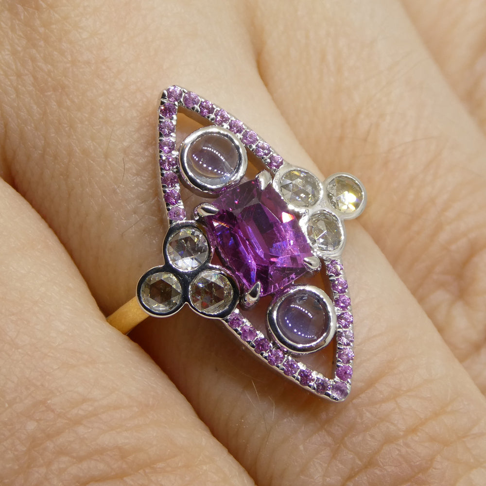 1.16ct Pink Sapphire Blue Sapphire & Diamond Cocktail Ring set in 18k Yellow and White Gold - Skyjems Wholesale Gemstones