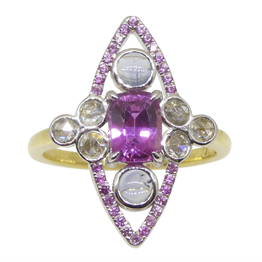 1.16ct Pink Sapphire Blue Sapphire & Diamond Cocktail Ring set in 18k Yellow and White Gold - Skyjems Wholesale Gemstones