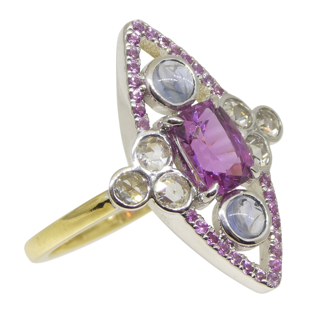 1.16ct Pink Sapphire Blue Sapphire & Diamond Cocktail Ring set in 18k Yellow and White Gold - Skyjems Wholesale Gemstones