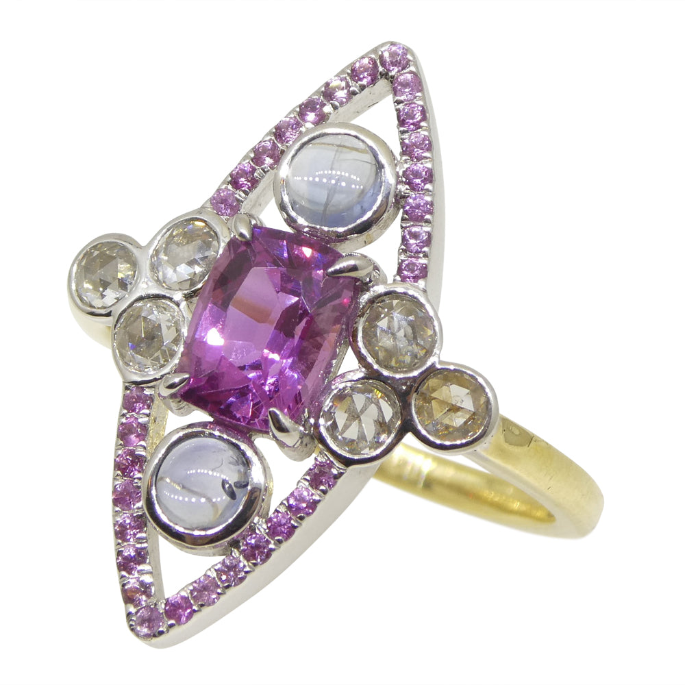 1.16ct Pink Sapphire Blue Sapphire & Diamond Cocktail Ring set in 18k Yellow and White Gold - Skyjems Wholesale Gemstones